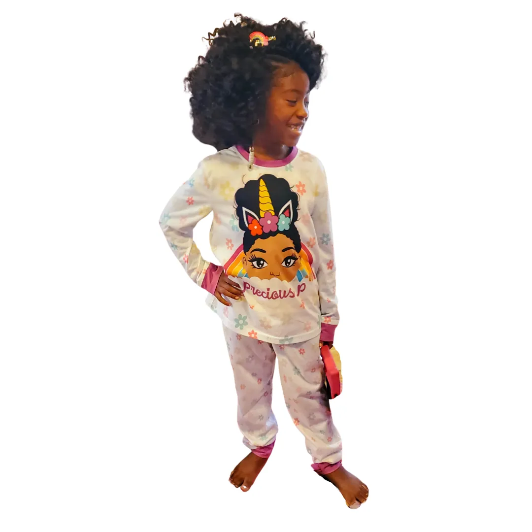 Personalized Unicorn Princess PJs - Ebony or Ivory