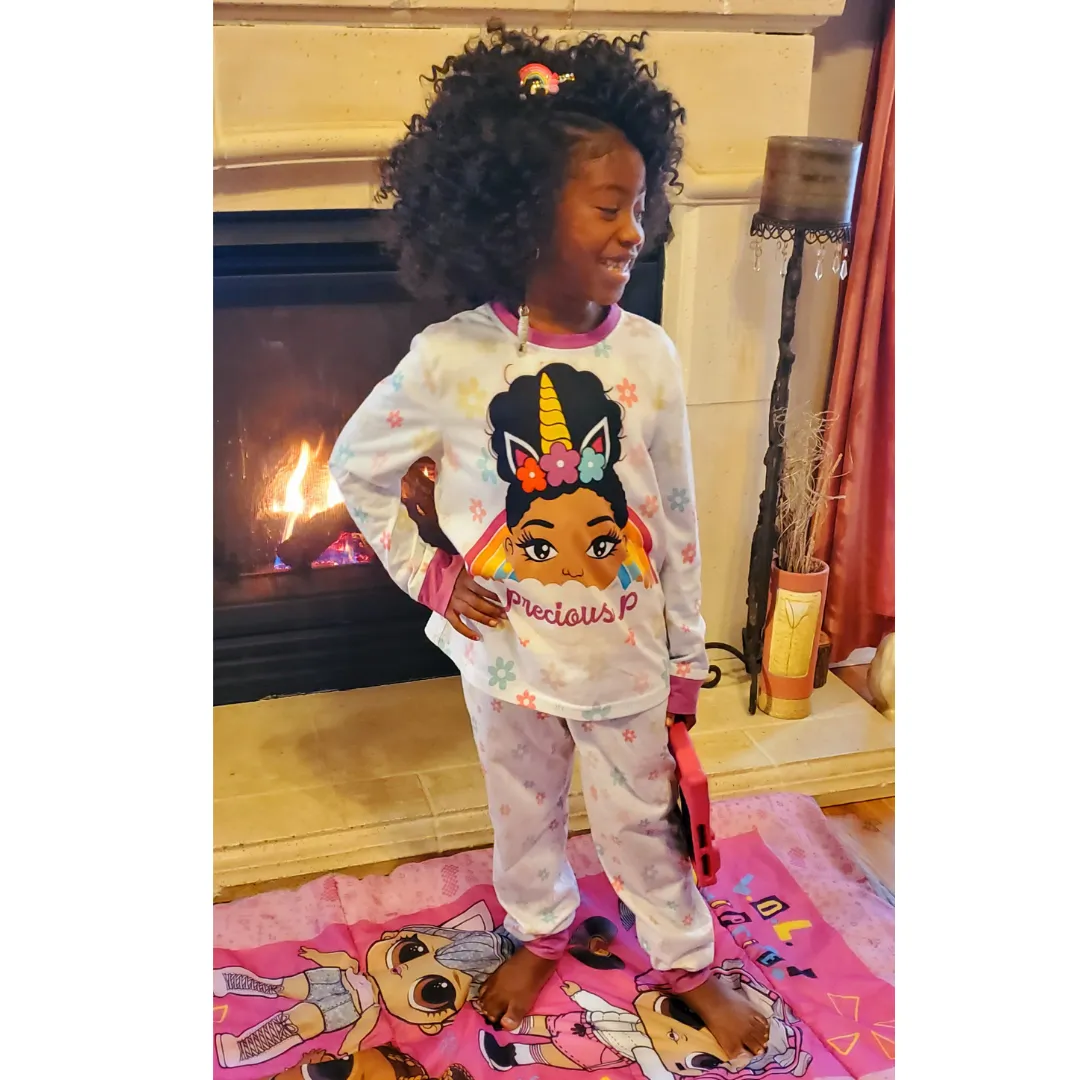 Personalized Unicorn Princess PJs - Ebony or Ivory