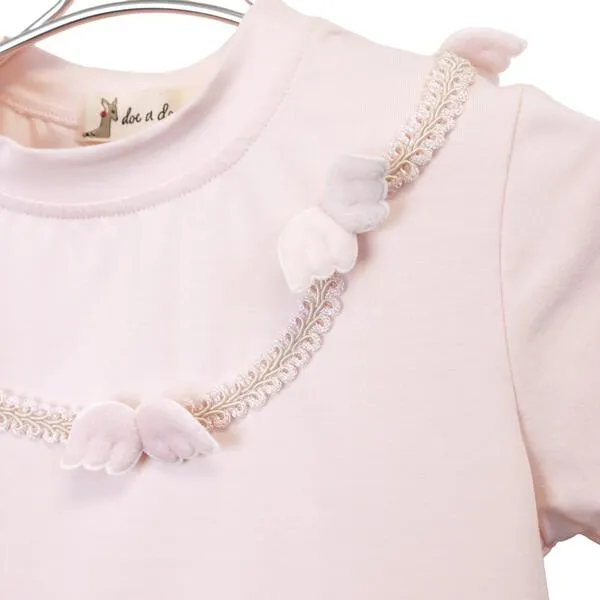Pink 3D Angel Wings Trim Tee