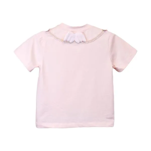 Pink 3D Angel Wings Trim Tee