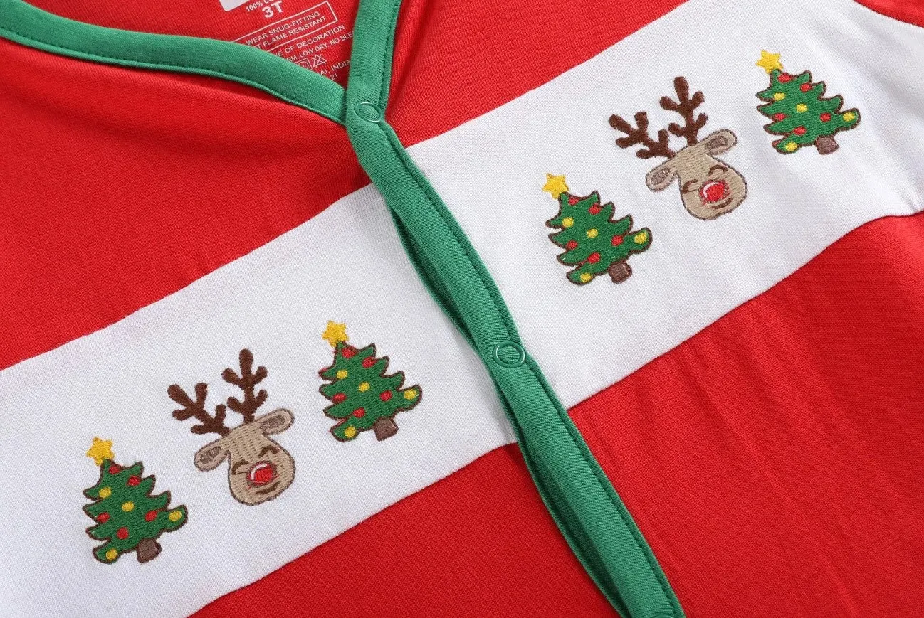 Red & Green Christmas Tree Reindeer Flap Baby Sleep Pajamas