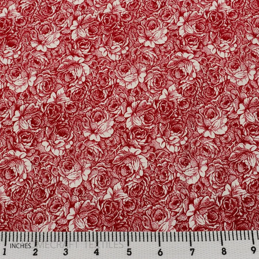Red & White Sketch Floral Cotton Print