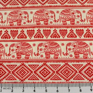 Red Tribal Elephant Animal Cotton Print