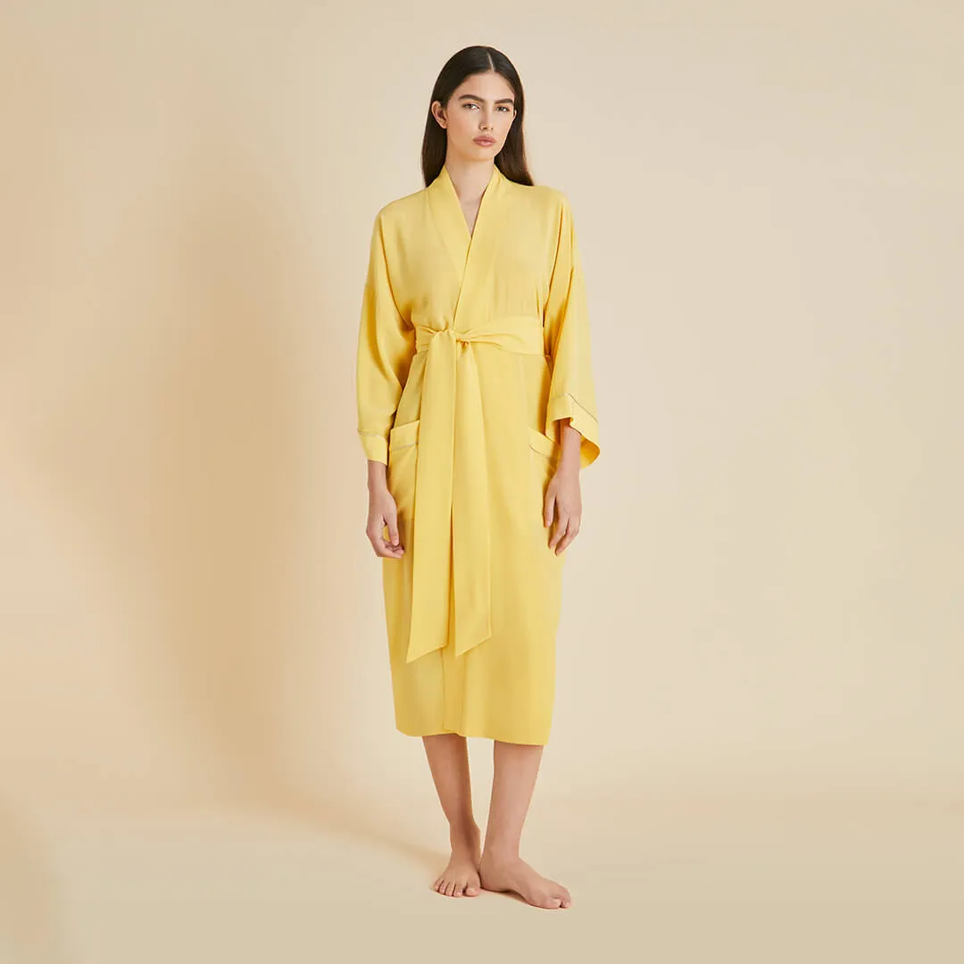 Sabine Yellow Robe in Silk Crêpe de Chine