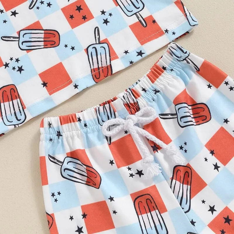 Short Sleeve Checked Popsicles Baby Set