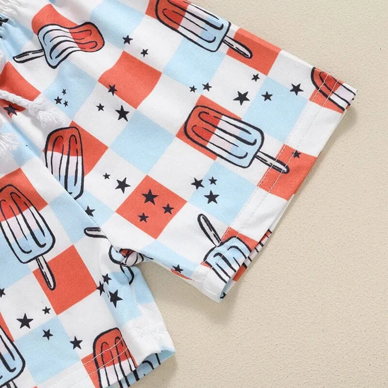 Short Sleeve Checked Popsicles Baby Set