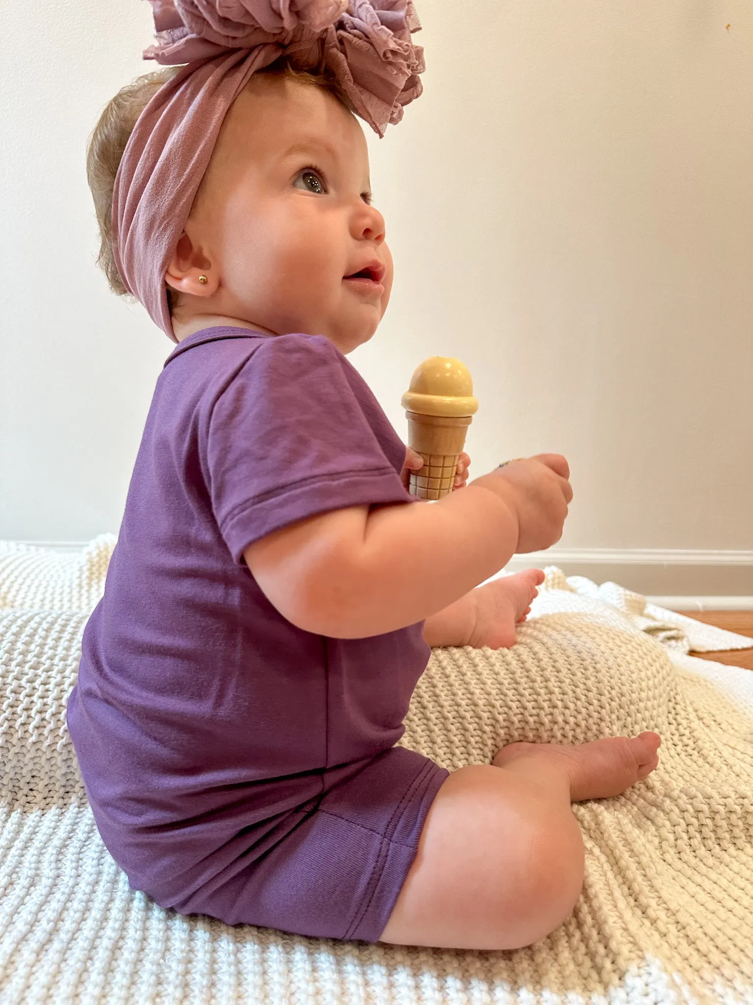 Short Sleeve Snap Romper | Plum | Luxury Bamboo