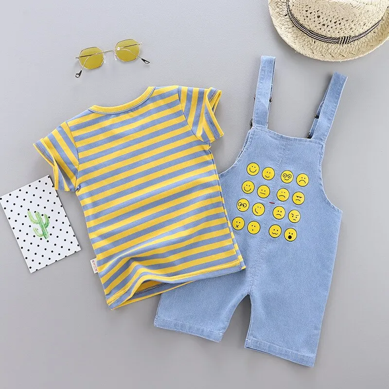 Summer Children Baby Boy Girl Cotton Clothes Stripe T-Shirt Strap Shorts 2pcs/Sets Child Toddler Fashion Clothing Kid Tracksuits