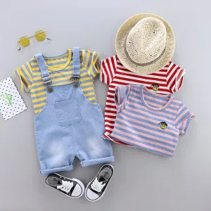 Summer Children Baby Boy Girl Cotton Clothes Stripe T-Shirt Strap Shorts 2pcs/Sets Child Toddler Fashion Clothing Kid Tracksuits