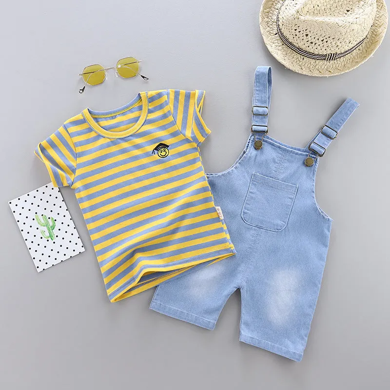 Summer Children Baby Boy Girl Cotton Clothes Stripe T-Shirt Strap Shorts 2pcs/Sets Child Toddler Fashion Clothing Kid Tracksuits