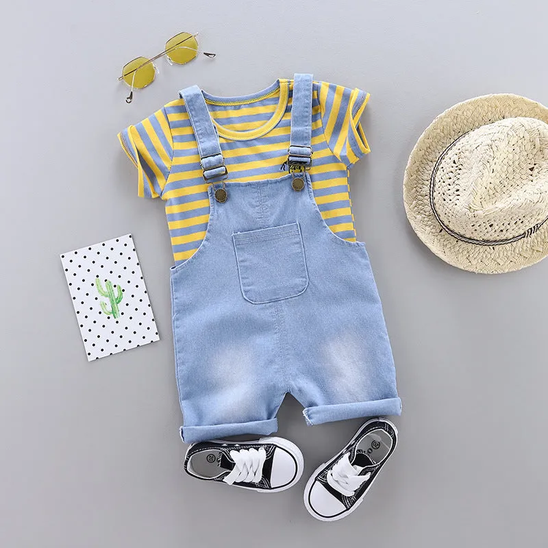 Summer Children Baby Boy Girl Cotton Clothes Stripe T-Shirt Strap Shorts 2pcs/Sets Child Toddler Fashion Clothing Kid Tracksuits