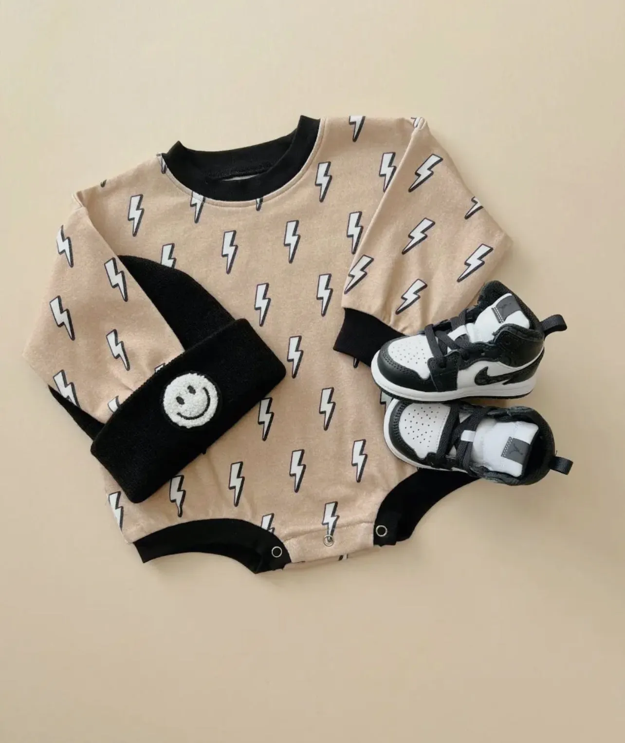 Tan Lightning Bolt Romper