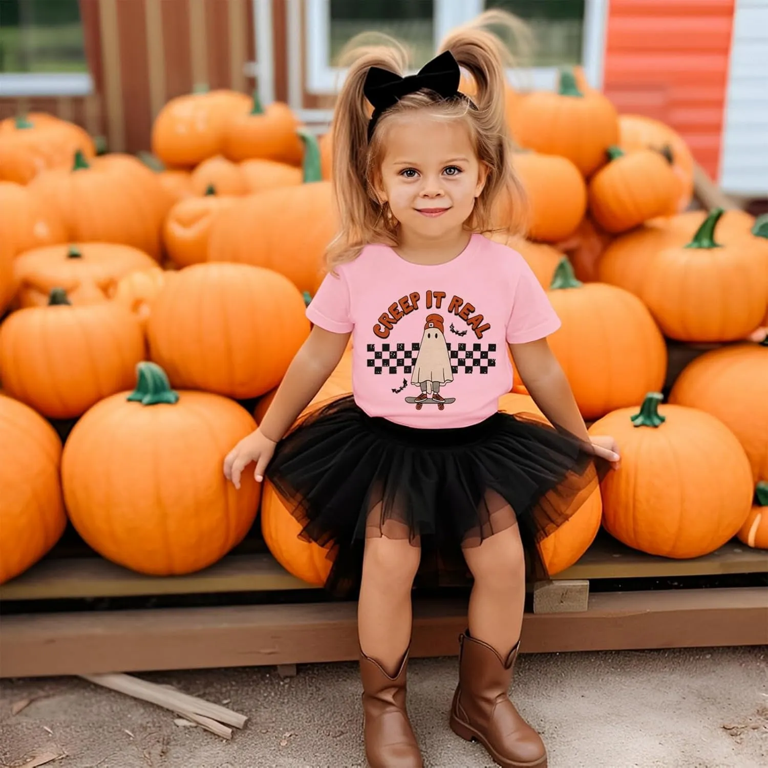 Toddler Halloween Shirt Baby Boys Girls Ghost Tshirt Creep It Real Short Sleeve Tee Tops Spooky Season Fall Clothes