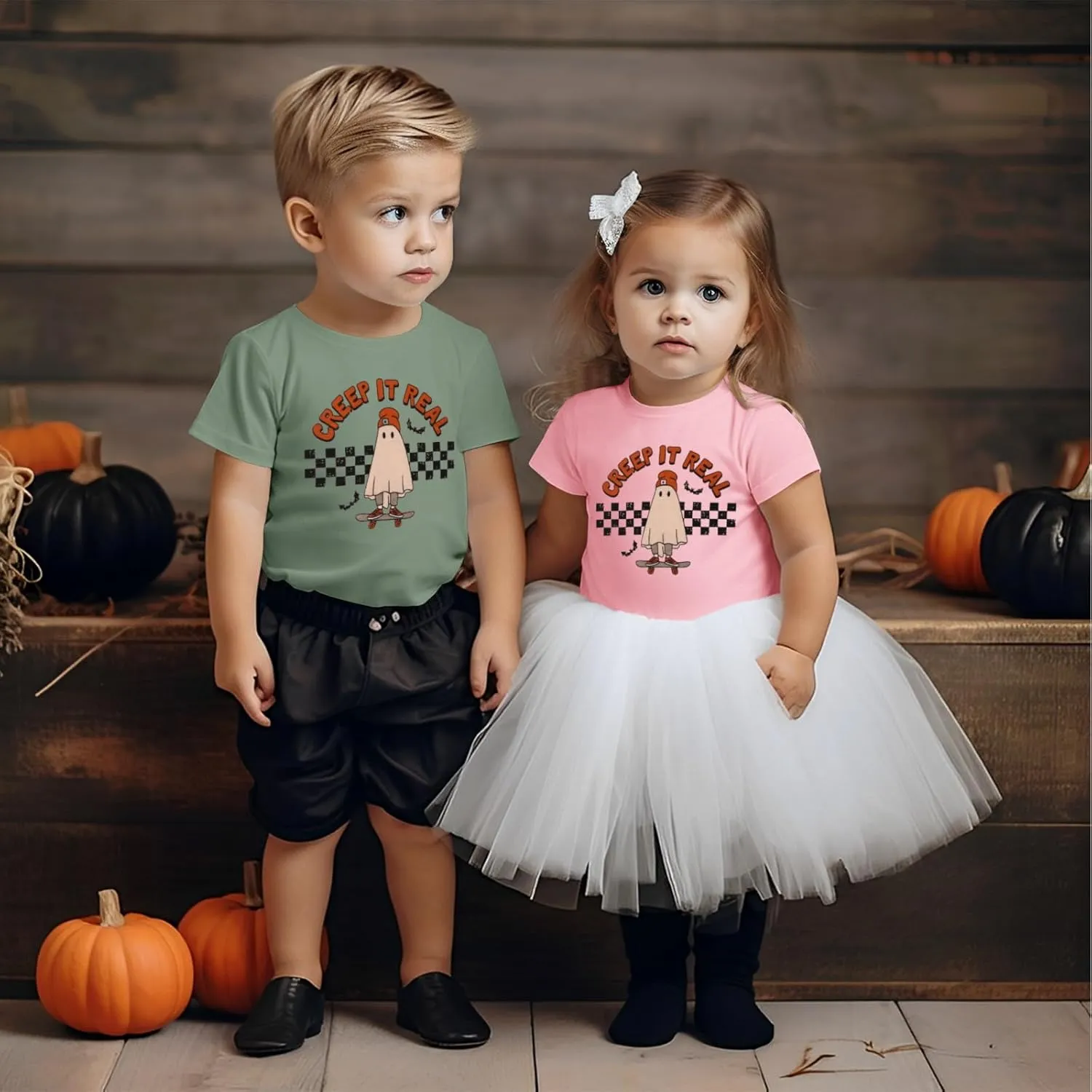 Toddler Halloween Shirt Baby Boys Girls Ghost Tshirt Creep It Real Short Sleeve Tee Tops Spooky Season Fall Clothes