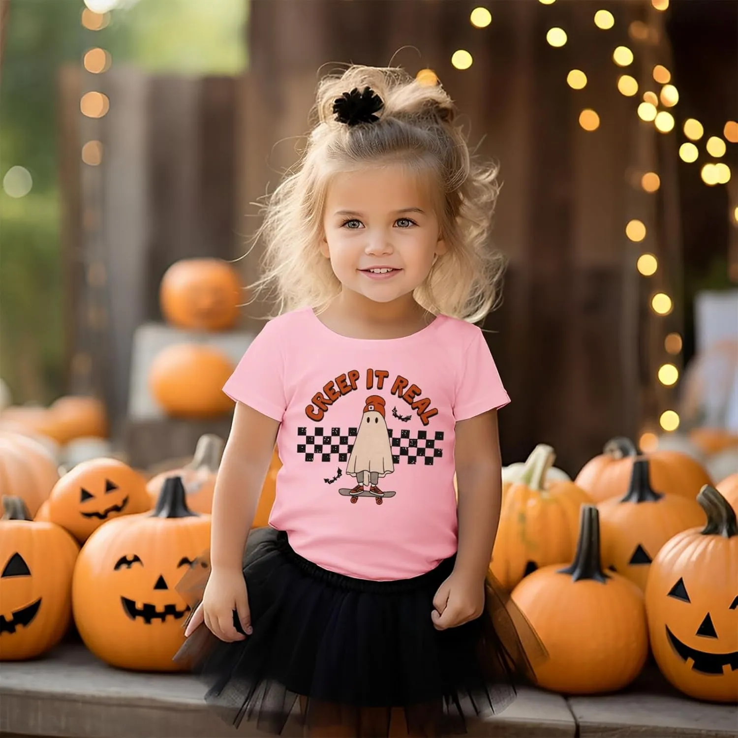 Toddler Halloween Shirt Baby Boys Girls Ghost Tshirt Creep It Real Short Sleeve Tee Tops Spooky Season Fall Clothes