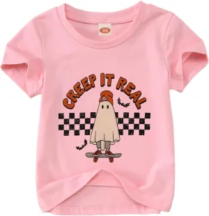Toddler Halloween Shirt Baby Boys Girls Ghost Tshirt Creep It Real Short Sleeve Tee Tops Spooky Season Fall Clothes