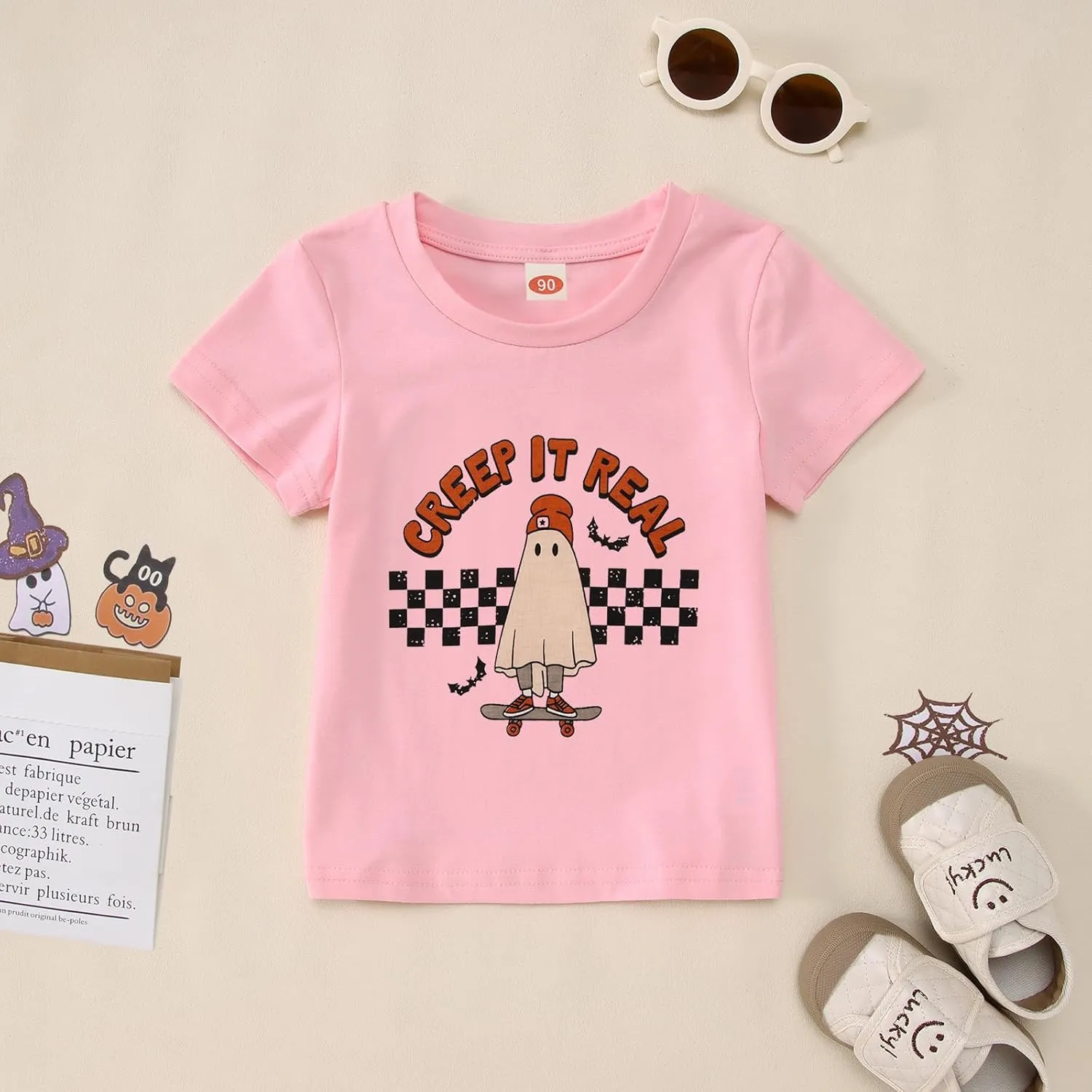 Toddler Halloween Shirt Baby Boys Girls Ghost Tshirt Creep It Real Short Sleeve Tee Tops Spooky Season Fall Clothes