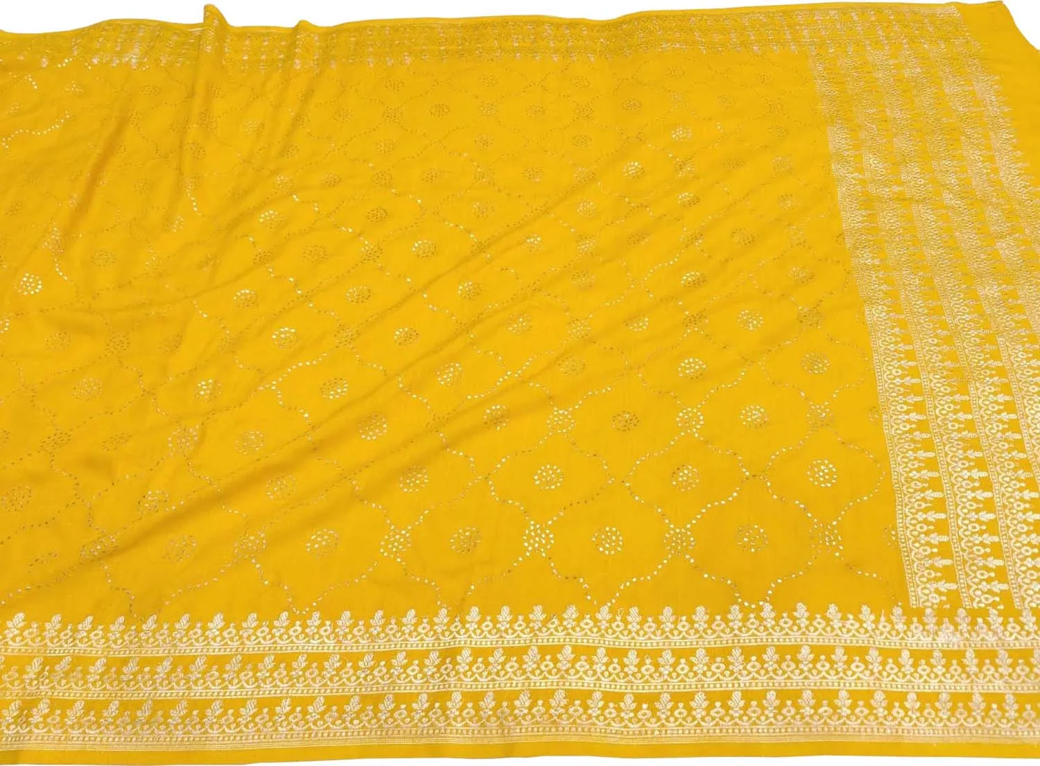 Yellow Banarasi Handloom Pure Moonga Silk Mukaish Work Dupatta
