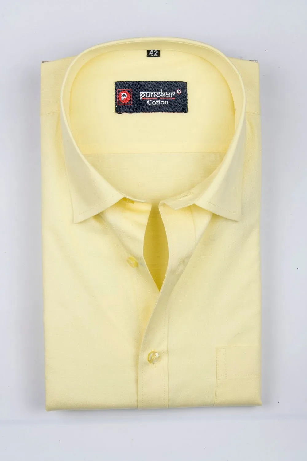 Yellow Color Satin Mecerised Cotton Shirt For Men
