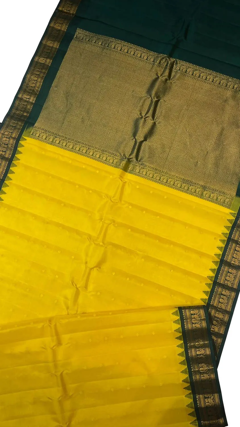 Yellow Gadwal Handloom Pure Silk Saree - Elegant and Luxurious