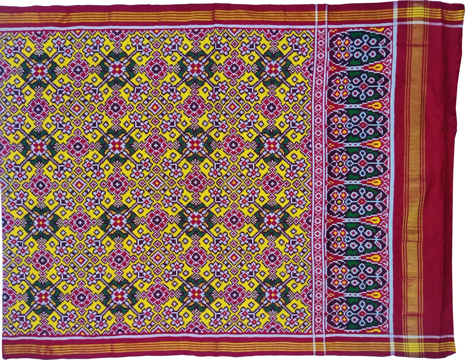 Yellow Semi Patan Patola Silk Dupatta Handloom