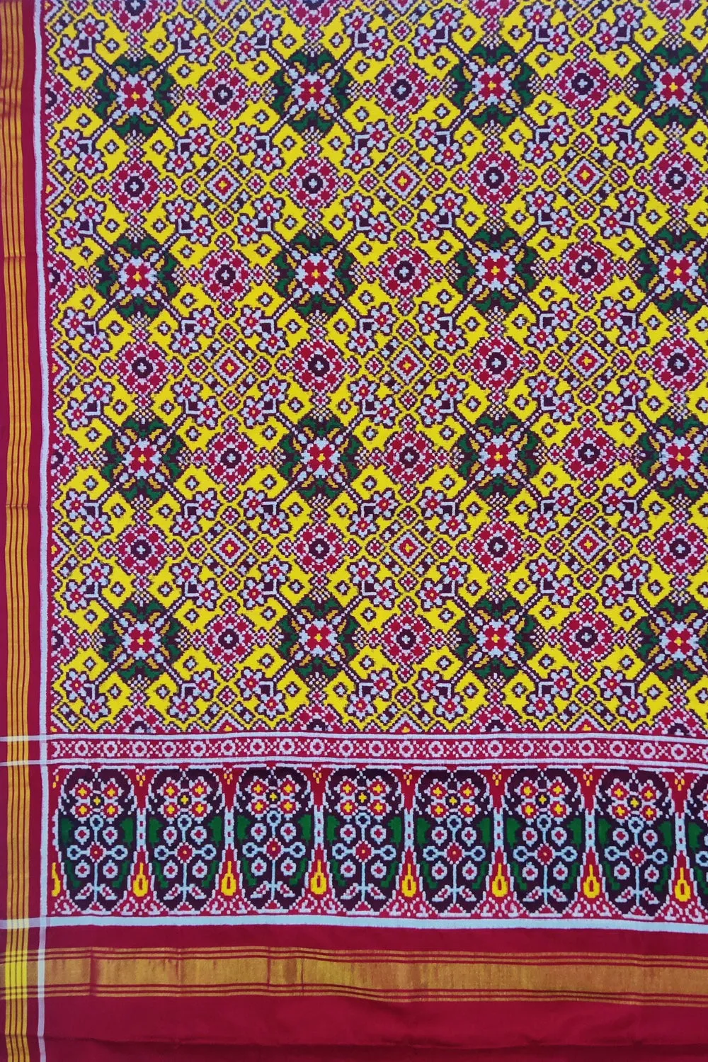 Yellow Semi Patan Patola Silk Dupatta Handloom